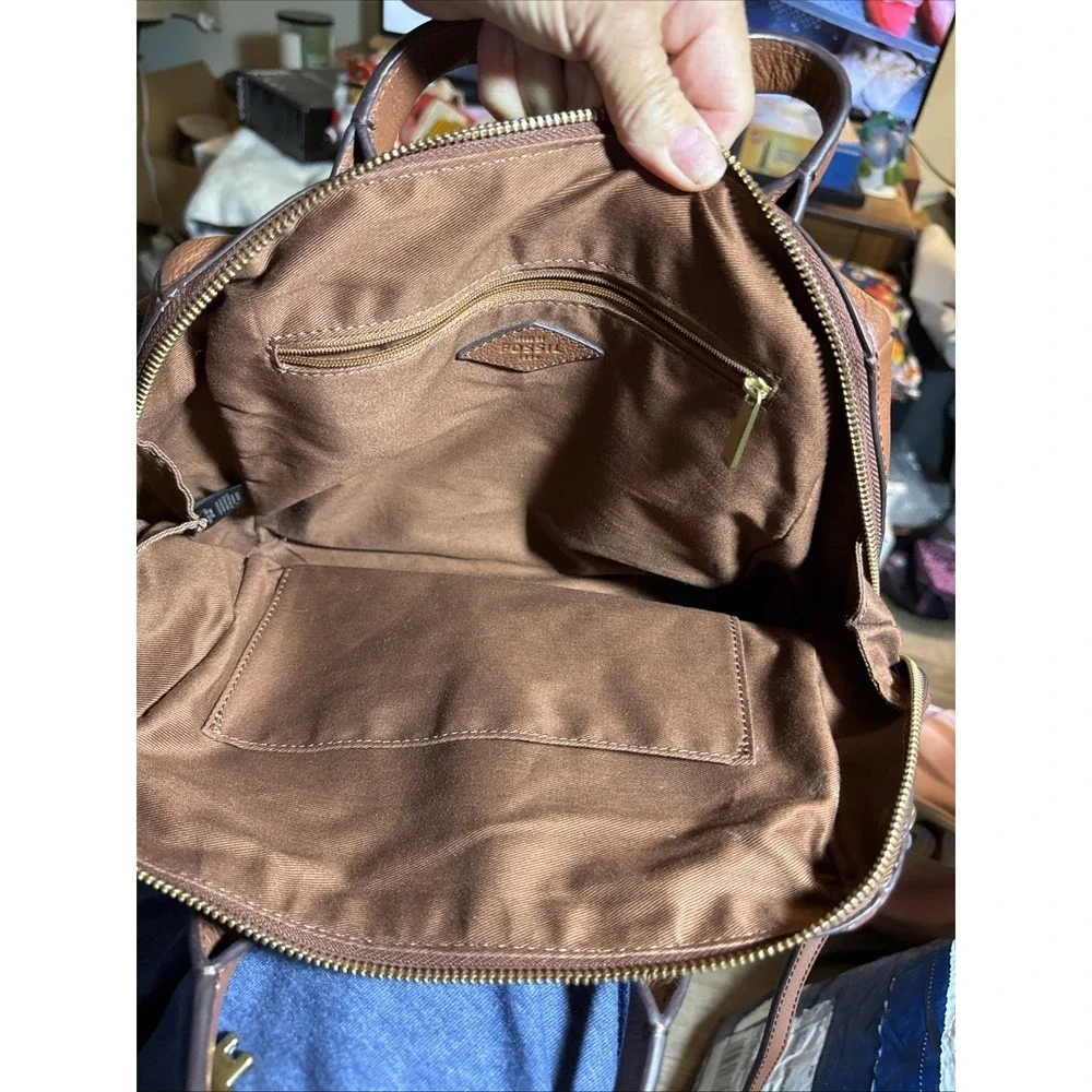 Fossil Sydney Satchel Brown Textured Leather Brass Hardware EUC